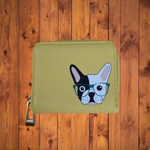 Women's Yellow Zip Around Faux Leather Wallet Dog READ